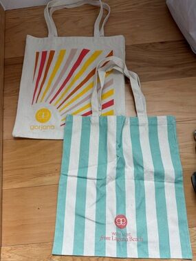 Gorjana Aqua & White Striped Tote with Multicolor Sunburst Canvas Bag